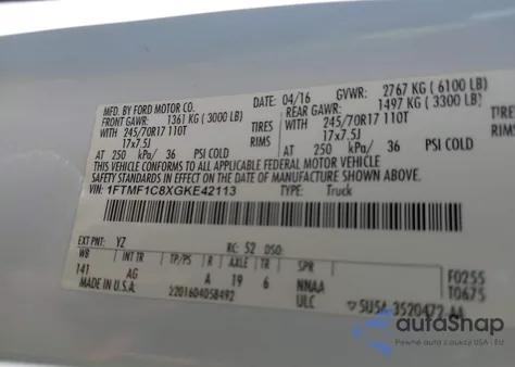 2016 Ford F-150 Xl from USA, damaged, VIN 1FTMF1C8XGKE42113